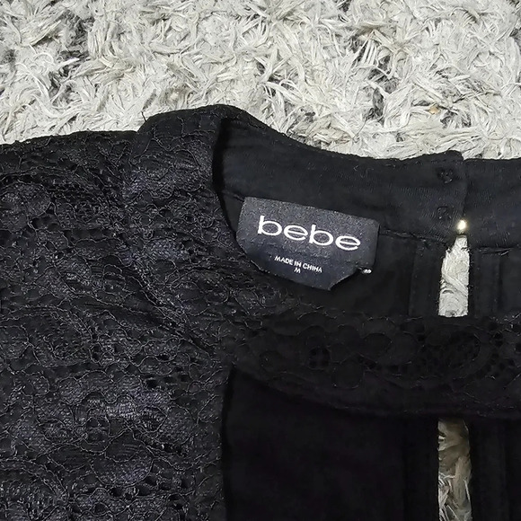 ✨️4/$20. BEBE Black Lace Long Sleeve with Cutout, M - Picture 3 of 9